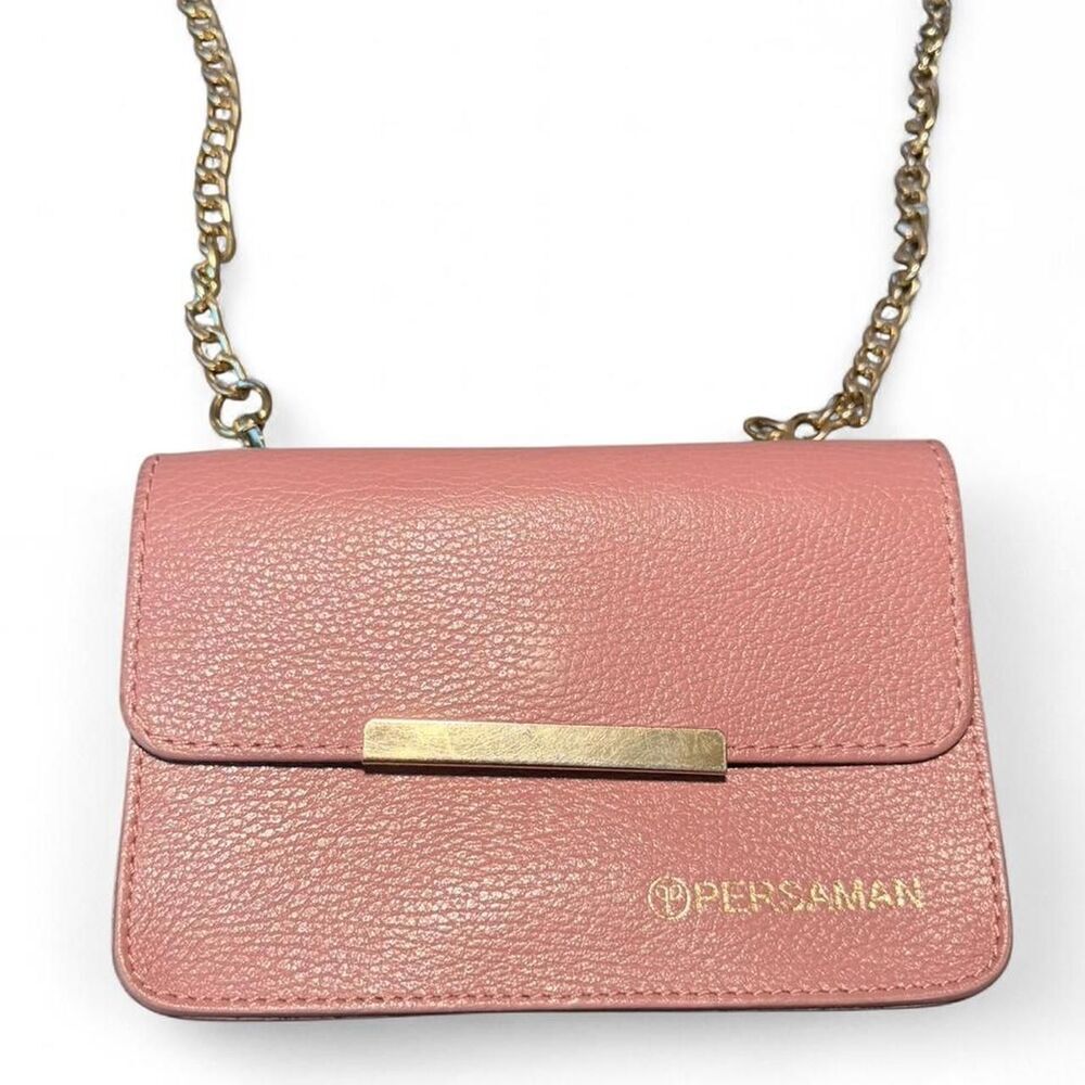 Persaman Pink Leather Dual Compartment Crossbody Bag Wallet Purse Chain Strap